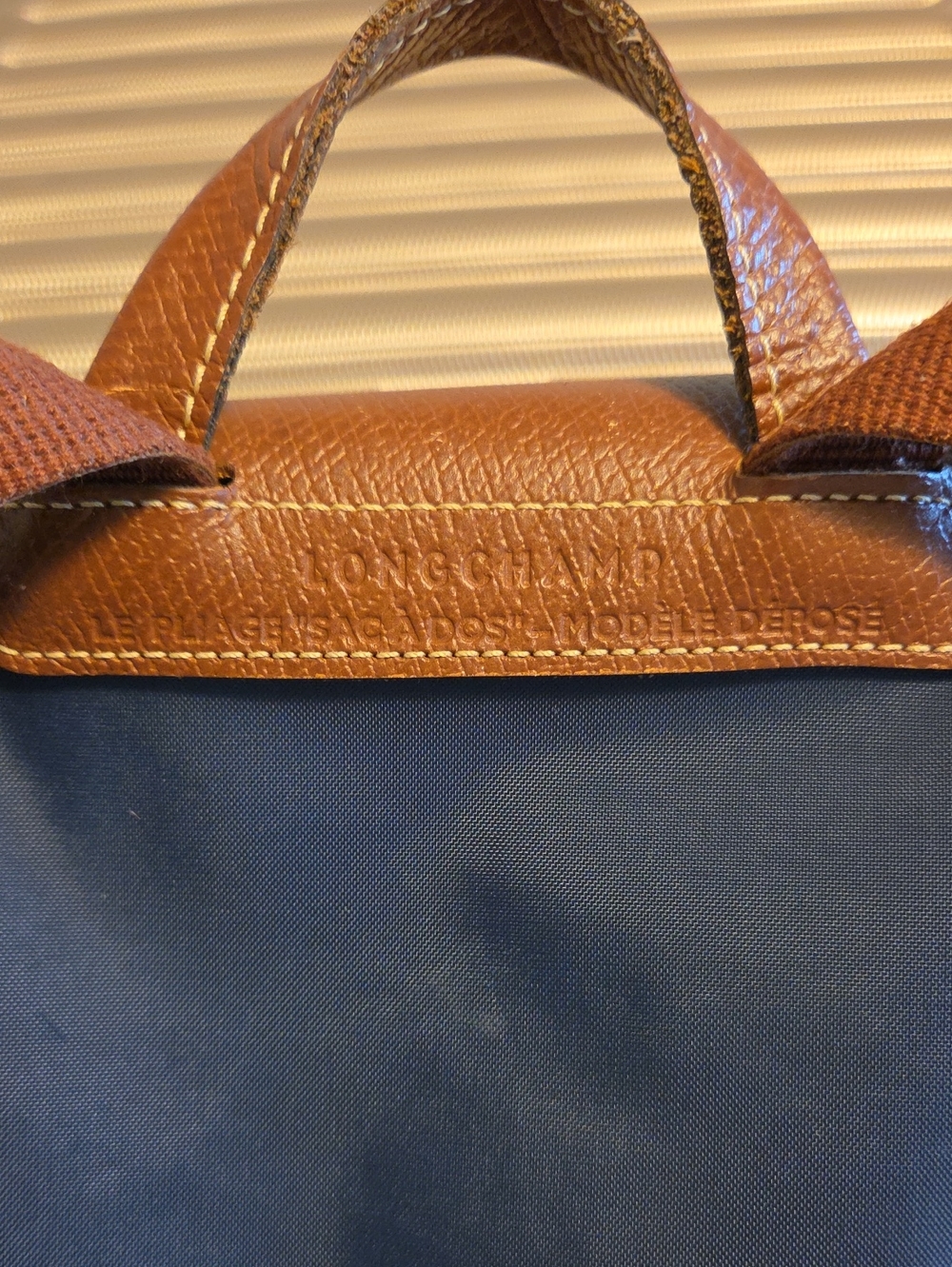 Longchamp Le Pliage Navy and Brown Leather Trim Small Backpack - Picture 2 of 9